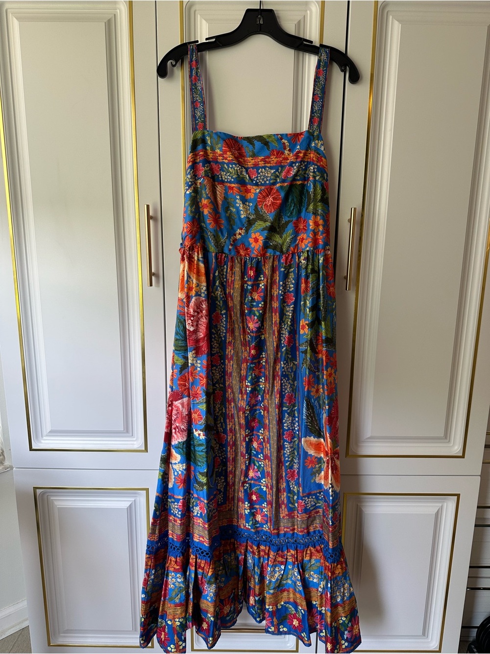 FARM Rio Blue Floral Maxi Dress with Orange and Pink Accents - Picture 3 of 10